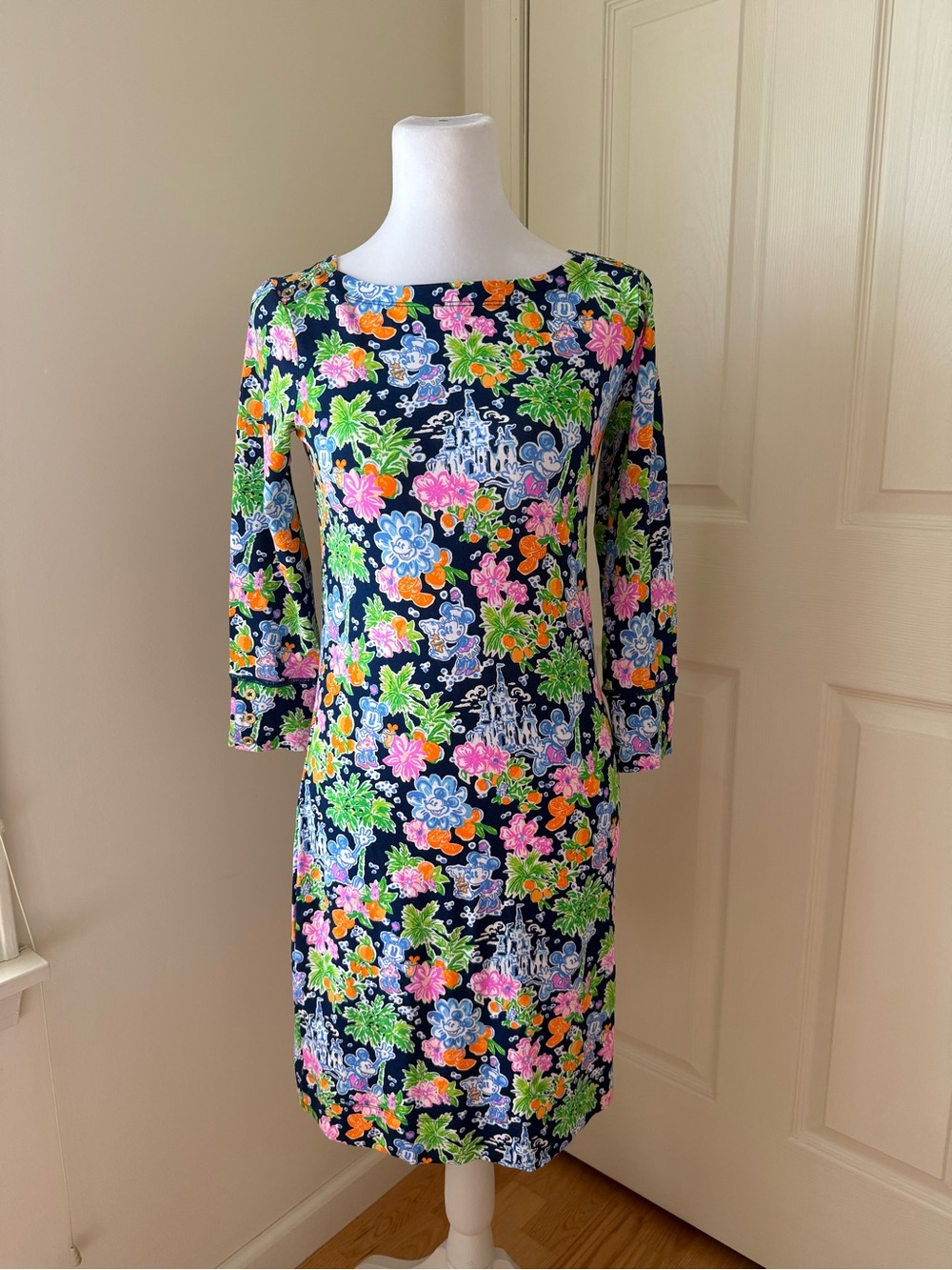 Lilly Pulitzer x Disney Sophie Dress XS Aegean Navy Mickey Floral NWT $158